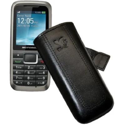 Abbildung von Suncase Original Tasche für/Samsung E1200 / E1200R E1200i Leder Etui Handytasche Ledertasche Schutzhülle Case Hülle Lasche mit Rückzugfunktion* In Schwarz