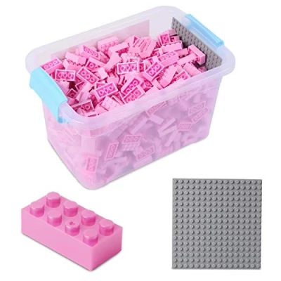 Abbildung von Bausteine Box Set mit 520 Steinen + Platte Konstruktionsspielsteine, (3er Set), Pink, 100% Kompatibel Sluban, Papimax, Q Bricks, LEGO®