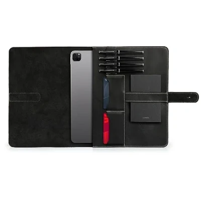 Abbildung von Londo Echtledertablettenhülle mit Zwei Kartenfächern und Lederstift /Apple Stifthalter (Schwarz, 12.9 Inch) OTTO494