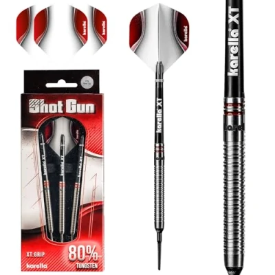 Abbildung von Karella Shotgun 80% Tungsten Softdart, 20g, für elektronische Dartscheibe, 2BA Gewinde, 3 Dartpfeile mit Kunststoffspitze, Dartautomat, Wolfram, Profidart Flight und Shaft