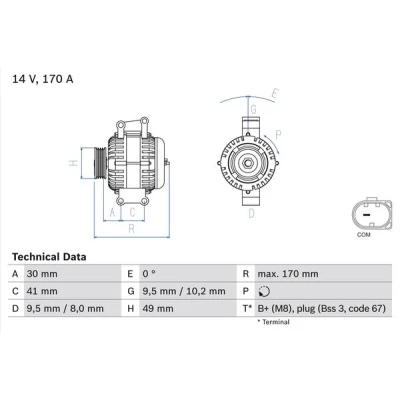 Abbildung von BOSCH 0 986 082 480 Lichtmaschine 14V 170A BMW: 3 Touring, Limousine, 1 Schrägheck