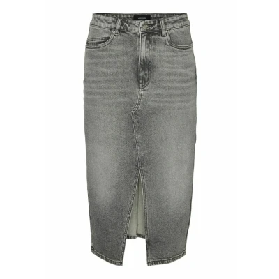 Abbildung von Vero Moda VERI HR CALF GA Bleistiftrock, Damen, Größe: XS, Medium grey denim