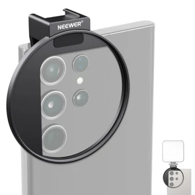 Abbildung von NEEWER Verbesserter 67 mm Filterhalter mit Gewinde Objektiv Filterclip Kaltschuh Halterung, Verriegelungsknopf, 13 Öffnung, kompatibel iPhone 15 Pro Max Plus 14 Samsung Galaxy S22 S23