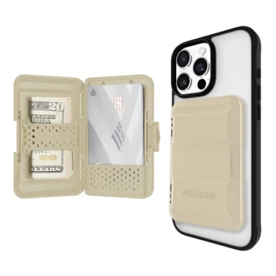 Abbildung von Pelican magnetische Brieftasche und Kartenhalter, robuste MagSafe Brieftasche, abnehmbare Hartschale, für iPhone 15 Pro Max/15 Pro/15/14 Max/14 Pro, Wüstenbraun [für bis zu