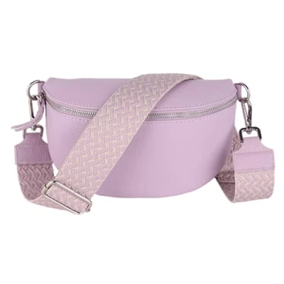 Abbildung von MIRROSI® Bauchtasche Damen, Echtleder, Made in Italy, Umhängetasche, Brusttasche, Crossbody Bag (1 Tasche &amp; 2 Gurte) (Flieder (Flecht Flieder), Kleine (22x13x6cm))