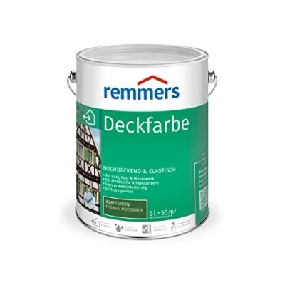 Abbildung von Remmers Deckfarbe blattgrün, 5 Liter, für innen und außen, Wetterschutzfarbe viele Untergründe, hochdeckend, wetterfest