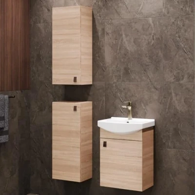 Abbildung von Planetmöbel Badset aus Unterschrank 45cm mit Waschbecken und 2X Midischrank in Sonoma Eiche, Set für Badezimmer 4 teilig