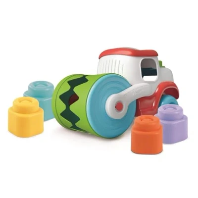 Abbildung von Clementoni Soft Clemmy Touch And Play Sensory Steamroller, Kinder 12+ Monate, LKW Ordner 8 Bausteine, Spiel für die erste Kindheit, entwickelt Geschicklichkeit und taktile Wahrnehmung, Made in Italy