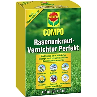 Abbildung von Compo Rasen Unkrautvernichter Perfekt, Vernichtung von schwerbekämpfbaren Unkräutern, Konzentrat, 110 ml (110m²)