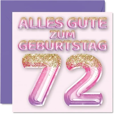 Abbildung von 72. Geburtstagskarte für Frauen Rosa Lila Glitzerballons Alles Gute zum Geburtstagskarten 72 Jährige Frau Mama Urgroßmutter Oma, 145mm Zweiundsiebzig Geburtstag Grußkarten