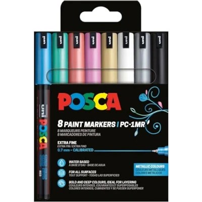 Abbildung von POSCA Uni Ball 181757 Marker Set, 8 Acrylstifte Metallic PC 1MR, Permanent 0,7 mm Rundspitze