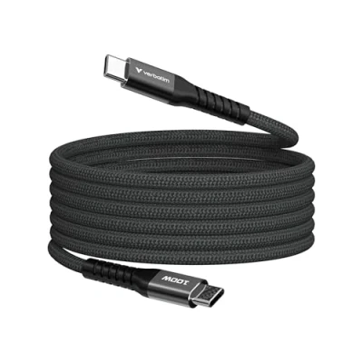 Abbildung von Verbatim Sync &amp; Charge 100 W Ladekabel USB C PD 3.0, auf Kabel 120 cm, Schnellladekabel kompatibel mit iPhone 16 Pro Max, 15, Samsung, MacBook Air, iPad, Pixel 9, robust, Schwarz