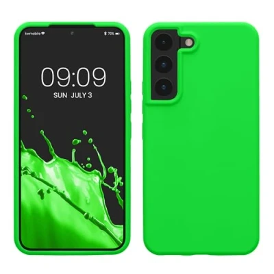 Abbildung von kwmobile Schutzhülle kompatibel mit Samsung S22 Hülle Silikon Case Handyhülle weiche Oberfläche kabelloses Laden Neon Grün