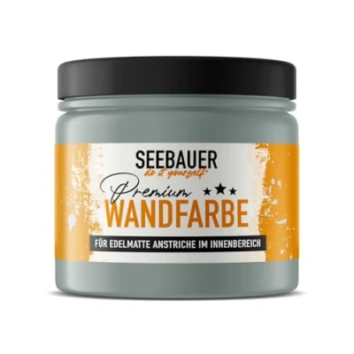 Abbildung von SEEBAUER diy Wandfarbe Grau 300ML für Innen (No. 214 Mountain Slate) Edelmatte graue Innenfarbe Grautöne sehr hohe Deckkraft Matt, Abwaschbar und Tropffrei