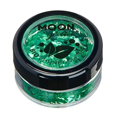 Abbildung von Biologisch abbaubarer Öko Glitter von Moon 100% kosmetischer Bio für Gesicht, Körper, Nägel, Haare und Lippen 3g Grün