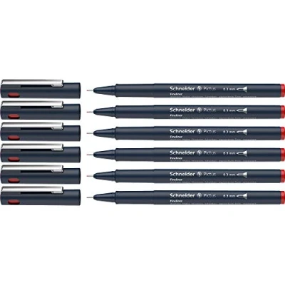 Abbildung von Schneider Pictus Fineliner (Strichstärke 0,3 mm, dokumentenechte Pigmentliner, metallgefasste Spitze, Gehäuse aus 85% recyceltem Kunststoff) 6er Pack, rot