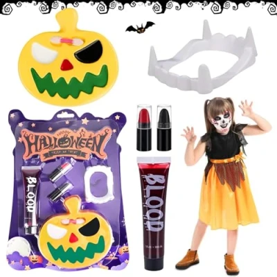Abbildung von Halloween Kinderschminke Set,vampir zähne kinder,vampir schminke,Halloween Schminke Kinder,Halloween Set,Halloween Schminke,Vampirzähne Kunstblut Set,Face Paint Halloween(A)