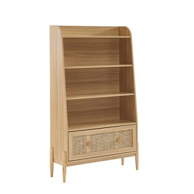 Abbildung von BAÏTA Kinderregal Pablo Eichenoptik und Rattangeflecht, H140cm, Buchenholz