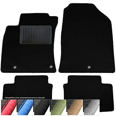 Abbildung von moto MOLTICO Fußmatten Auto Velours Autoteppiche Schwarz Automatten Set 3 teilig passend für Kia Venga Hyundai ix20 (Schwarze Ziernähte)