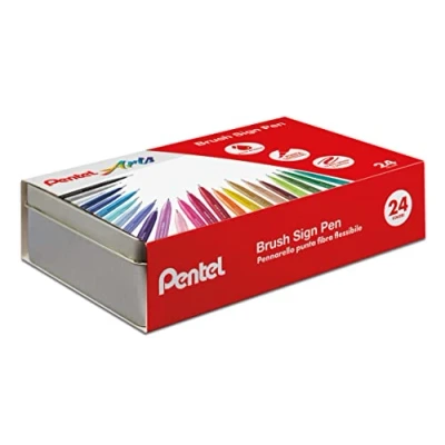 Abbildung von Pentel SES15C Brush Sign Pen Geschenkbox aus Metall mit 24 Farben