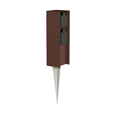 Abbildung von ledscom.de Garten Steckdosen Säule POMI mit Erdspieß für außen, IP44, 2 Fach, braun, eckig, 23cm