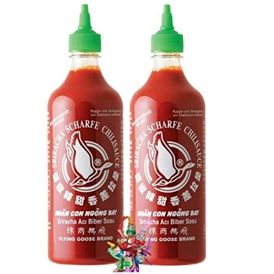Abbildung von yoaxia ® 12er Pack [ 12x 730ml ] FLYING GOOSE Sriracha Scharfe Chilisauce HOT Chilli Sauce + ein kleiner Glücksanhänger gratis