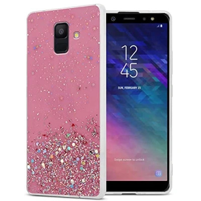Abbildung von Cadorabo Hülle kompatibel mit Samsung Galaxy A6 2018 Rundumschutz TPU Silikon Case Mädchen Glitzer Strass Design Slim Kratzfest Weiche Gummi Bling Schutzhülle für in Rosa