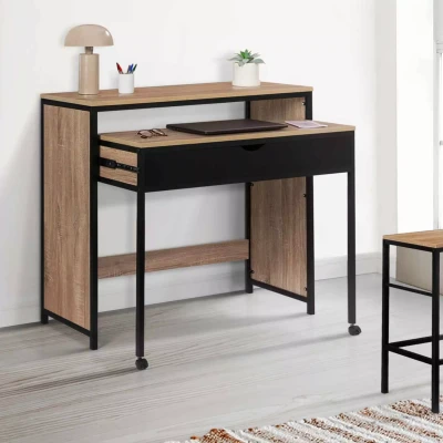 Abbildung von IDMarket Ausziehbarer Schreibtisch mit 1 Schublade, schwarz, Boston, Industriedesign