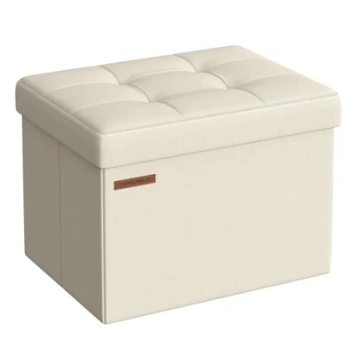 Abbildung von SONGMICS Sitzhocker mit Stauraum, kleine klappbare Sitzbank, 31 x 41 cm Fußbank, Aufbewahrungsbox, bis 130 kg belastbar, für Wohnzimmer Schlafzimmer Schlafsaal, cremeweiß LSF102W01