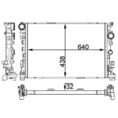 Abbildung von MAHLE ORIGINAL CR 1772 000P Kühler, Motorkühlung 640 438 32 Kühlrippen gelötet MERCEDES BENZ: C Klasse T modell, E Limousine