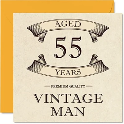 Abbildung von Geburtstagskarte zum 55. Geburtstag im Vintage Stil für Männer Alter von 55 Jahren lustige Kollegen Vater Ehemann Onkel Bruder 145 mm Grußkarten