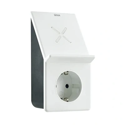 Abbildung von SIMON Adapter mit USB Stecker A + kabelloses Schnellladen, 10 W 1 Steckdose 16 (250 V), Ladegerät Smartphone Halterung, Smart Charge Technologie, Weiß