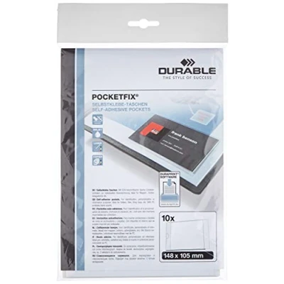 Abbildung von Durable Selbstklebetasche Pocketfix, 148 x 105 mm (Innenmaß), 10 Stück, transparent, 807619