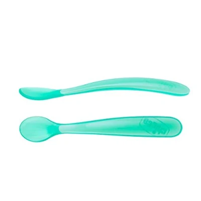 Abbildung von Chicco Langer Fütterlöffel aus weichem Silikon, Duo Pack, für Babys und Kleinkinder, Babylöffel mit Ergonomischem Langem Gebogenem Griff, Löffel Babynahrung, 2 Stück, Babybesteck 6+ Monate