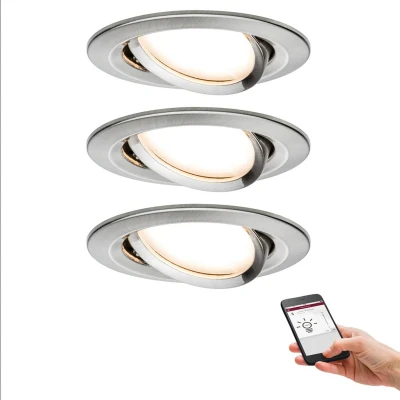 Abbildung von Paulmann 92959 Nova Plus LED Einbauleuchte Smart Home Zigbee Set rund schwenkbar 3x6W dimmbar Einbaustrahler Eisen gebürstet Spot Alu Zink 2700K