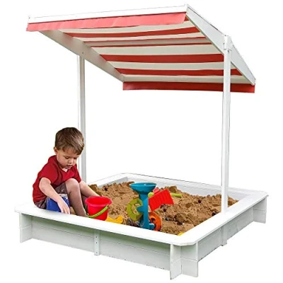 Abbildung von Melko Sandkasten Holzsandkasten Sandkiste mit Überdachung aus Holz in Weiß, (Stück), Sonnendach