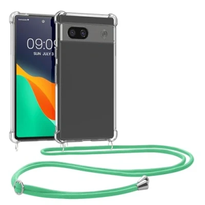 Abbildung von kwmobile Necklace Case kompatibel mit Google Pixel 8a Hülle Silikon Cover Handykette Band Handyhülle Transparent Mintgrün