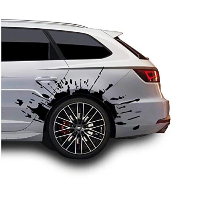 Abbildung von Finest Folia Set Blutspritzer für Radlauf Auto Radkasten Blutige Aufkleber Blut Spritzer Autoaufkleber Blutspuren Folie Horror Fun Sticker KX025 (Schwarz, 1 x Blutspritzer)