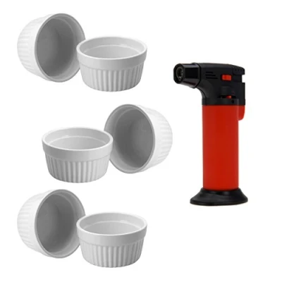 Abbildung von ToCi Auflaufform 7er Set mit 6x Creme Brulee Schälchen Weiß 9cm 185ml und 1x Flambierer, (7 St)