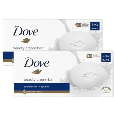 Abbildung von Dove Orginal Beauty Cream Bar 3 in 1, reinigt, spendet Feuchtigkeit und pflegt, sulfatfreie Badeseife für weiche geschmeidige Haut, geeignet die tägliche Anwendung, 6 x 90 g, 2er Pack