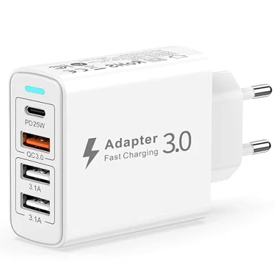 Abbildung von USB C Ladegerät 40W,USB Mehrfach 4 Port mit PD&amp;QC3.0 Schnellladegerät, Stecker Handy Netzteil Adapter Steckdose für iPhone 15/14/13/12/11,Samsung S24/S23/S22
