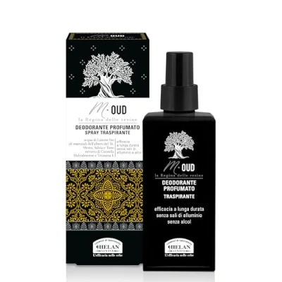 Abbildung von Helan, M Oud Deodorant Spray atmungsaktiv ohne Alkohol mit Vitamin E, frischer und zarter Duft, verhindert schlechte Gerüche langer Lebensdauer, Deodorants Made in Italy, 100 ml
