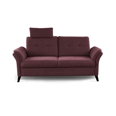 Abbildung von CAVADORE 3er Sofa Grönland / Skandinavische 3 Sitzer Couch mit Federkern, Sitztiefenverstellung + Kopfstütze 193 x 90 102 Flachgewebe, Rot