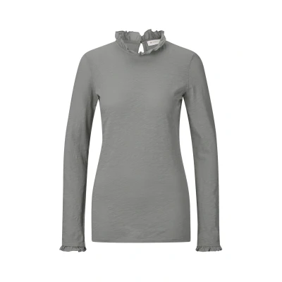 Abbildung von Rich &amp; Royal Organic SLUB Frill Longsleeve Langarmshirt, Damen, Größe: Small, Kitt