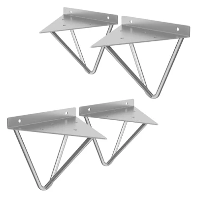 Abbildung von ML Design 4 Stück Regalhalterung 160 mm, Grau, aus Metall, Dreieckige Regalhalterungen, Schwebe Regalwinkel, Haarnadel Wandhalterung, Prisma Regalträger Wandmontage, Hairpin Wandregal Wandkonsole
