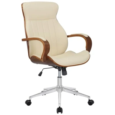 Abbildung von CLP Bürostuhl Melilla Kunstleder I Ergonomischer Stuhl Komfortables Sitzen 360 Drehfunktion, Wippfunktion Für Arbeit Und Home Office, Farbe:walnuss/Creme