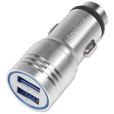Abbildung von LogiLink PA0228 USB KFZ Ladeadapter 2 Fach &amp; Nothammer mit Fast Charging/Überlade , Tiefentlade Überlast und Kurzschlussschutz für Smartphones, Tabelets, eBooks… 10,5W