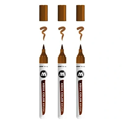 Abbildung von Molotow Aqua Color Brush (Brush Pen Marker auf Wasserbasis, Pinsel Spitze für Aquarellieren und Handlettering) 3 Stück Farbe 019 braun