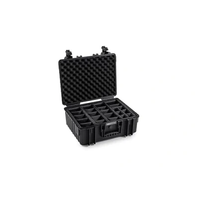 Abbildung von B&amp;W Transportkoffer Outdoor Typ 6000 Schwarz mit variabler Facheinteilung wasserdicht nach IP67 Zertifizierung, staubdicht, bruchsicher und unverwüstlich