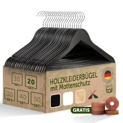 Abbildung von Blumtal Kleiderbügel Rutschfest aus Holz mit Rockkerbe und Hosensteg, (20 tlg), 360 drehbar